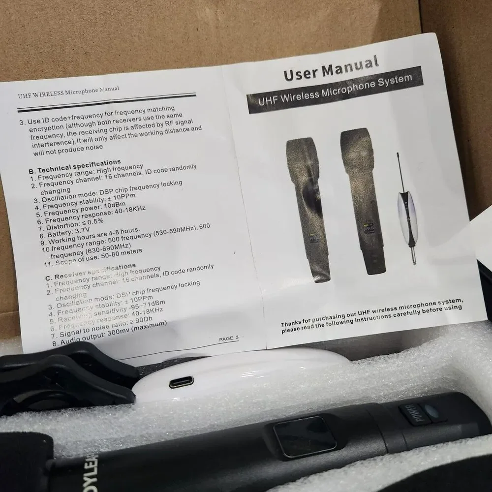 2 Pack Wireless Microphones UHF Metal Dual Handheld Cordless‎ Dynamic 260Ft